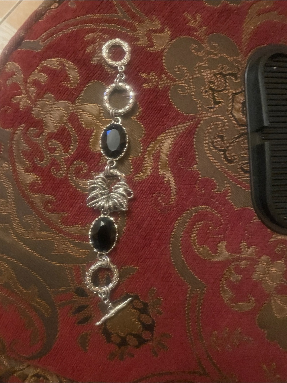 Silver-Tone Black Stone Link Bracelet - Women Jewelry